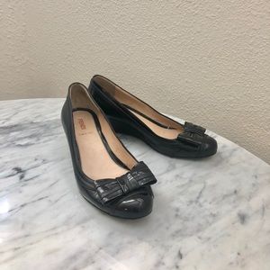 Fendi Bowtie Wedge Heel Patent Black Size 7